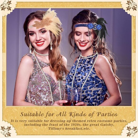 Flapper Accessories 1920s Gatsby Headband Necklace Gloves for Women - Picture 7 of 7